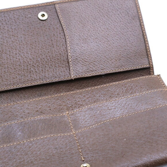 Gucci GG Supreme Logo Plate Leather Long Wallet Bifold Beige Brown - Picture 5 of 6
